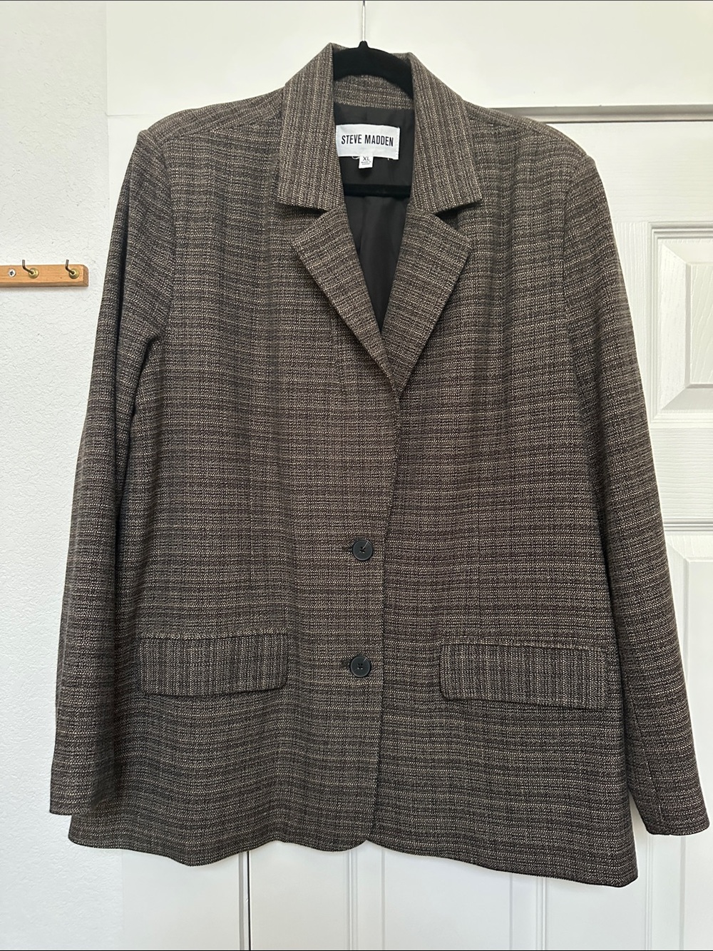 Steve Madden Brown Plaid Notch-Collar Blazer